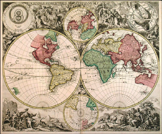 A superb copy of this extremely rare double hemisphere world map with 