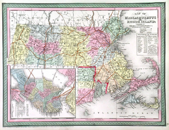 Mitchell, A. 'MAP OF MASSACHUSETTS AND RHODE ISLAND'. Inset plan of Boston. Mitchell, A. 'MAP OF MASSACHUSETTS AND RHODE ISLAND'. Inset plan of Boston.