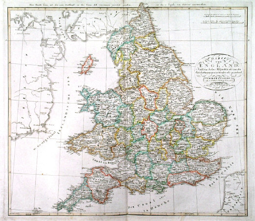 Map of England and Wales divided into counties. Adolph Stieler for Verlag 